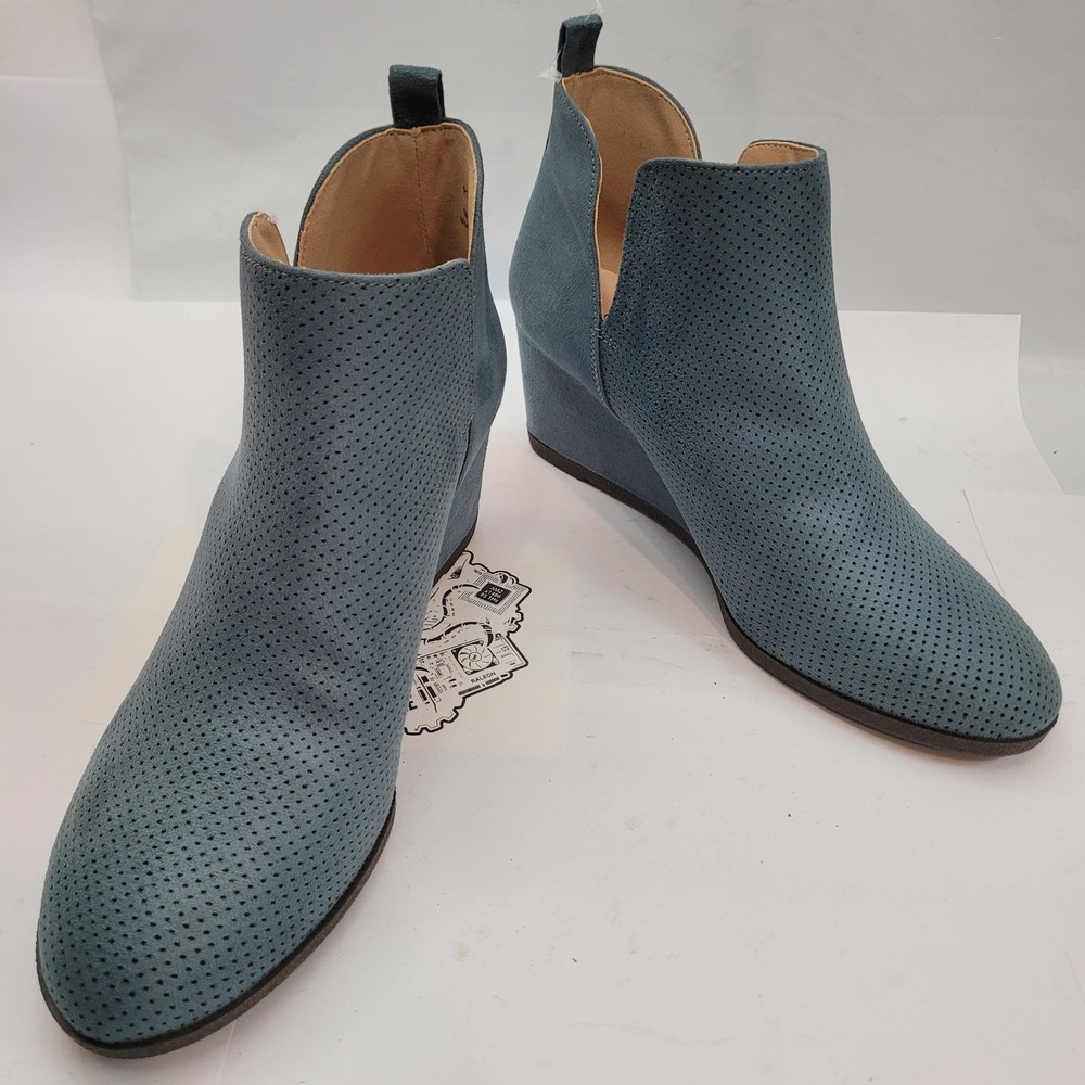 Journee Collection Wedge Booties Womens 6.5 Perforated Blue Grey Ankle Boots